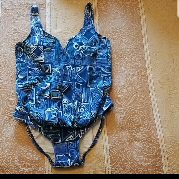 Maternity Swimsuit One Piece Blue Tribal Print ♥ - Picture 1 of 6